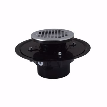 Picture of 4" Heavy Duty ABS Drain Base with 3-1/2" Plastic Spud and 6" Chrome Plated Strainer