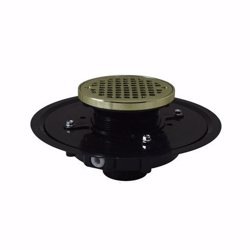 Picture of 4" Heavy Duty ABS Drain Base with 3-1/2" Plastic Spud and 6" Nickel Bronze Strainer with Ring