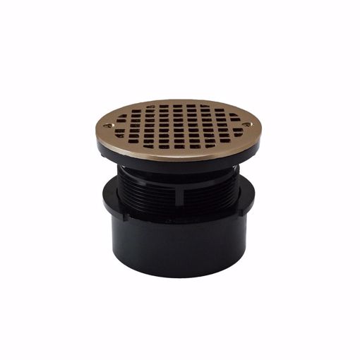 Picture of 4" ABS Hub Fit Drain Base with 3-1/2" Plastic Spud and 5" Nickel Bronze Strainer