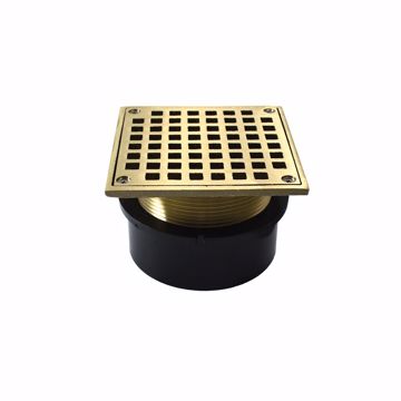 Picture of 4" ABS Hub Fit Drain Base with 3-1/2" Metal Spud and 6" Nickel Bronze Strainer