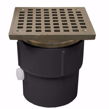 Picture of 3" x 4" PVC Pipe Fit Drain Base with 3-1/2" Metal Spud and 5" Nickel Bronze Strainer