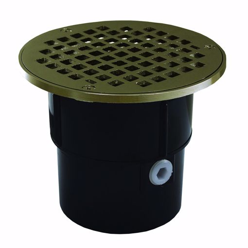 Picture of 3" x 4" ABS Pipe Fit Drain Base with 3-1/2" Metal Spud and 5" Nickel Bronze Strainer