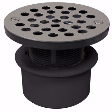 Picture of 3" PVC Inside Pipe Fit Drain Base with 2" Plastic Spud and 4" Stainless Steel Strainer