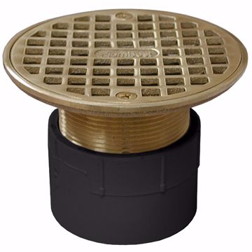 Picture of 2" PVC Over Pipe Fit Drain Base with 2" Metal Spud and 4" Polished Brass Strainer