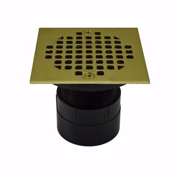 Picture of 2" ABS Over Pipe Fit Drain Base with 2" Plastic Spud and 4" Polished Brass Strainer