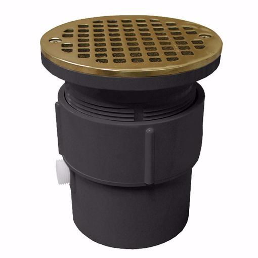 Picture of 3" x 4" PVC Pipe Fit Drain Base with 3-1/2" Plastic Spud and 5" Nickel Bronze Strainer