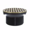 Picture of 2" Heavy Duty PVC Drain Base with 3-1/2" Plastic Spud and 5" Polished Brass Strainer