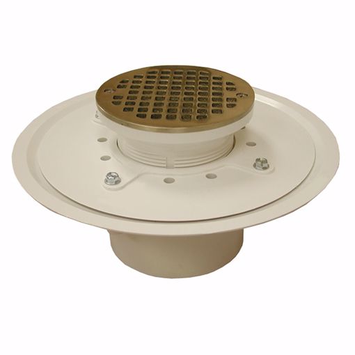 Picture of 4" Heavy Duty PVC Drain Base with 3-1/2" Plastic Spud and 5" Nickel Bronze Strainer