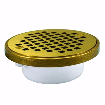 Picture of 2" x 3" General Purpose PVC Drain with 4-1/4" Polished Brass Round Cast Strainer