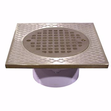 Picture of 4" IPS PVC Spud with 7" Square Top and 5" Nickel Bronze Strainer