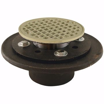 Picture of 2" Inside Caulk Shower/Floor Drain with 6-1/2" Pan and 4" Polished Brass Cast Round Strainer