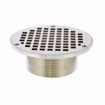 Picture of 2" No Hub Code Blue Floor Drain with 7" Pan and 6" Polished Brass Round Strainer - Height 4" - 5-1/4"