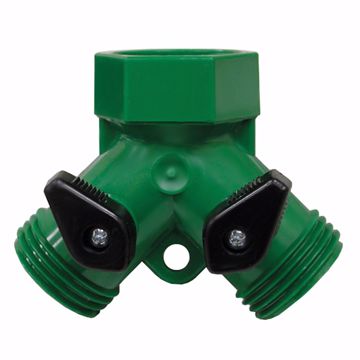 Picture of Garden Hose Wye with Dual Shut-Off, Green ABS