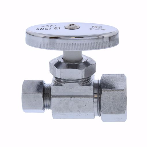 Picture of 5/8" OD Comp x 3/8" OD Comp Multi-Turn Straight Supply Stop Valve, Chrome Plated