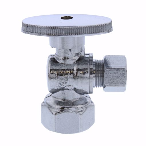 Picture of 1/2" FIP x 3/8" OD Comp Quarter-Turn Angle Supply Stop Valve, Chrome Plated