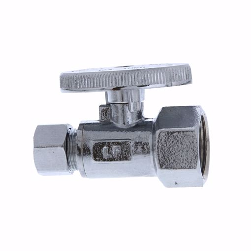 Picture of 1/2" FIP x 3/8" OD Comp Quarter-Turn Straight Supply Stop Valve, Chrome Plated