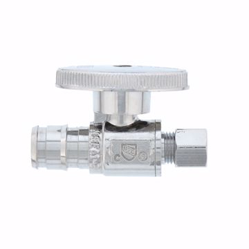 Picture of 1/2" PEX F1960 x 1/4" OD Comp Quarter-Turn Straight Supply Stop Valve, Chrome Plated