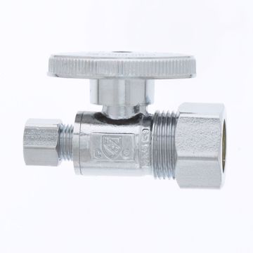 Picture of 5/8" OD Comp x 1/4" OD Comp Quarter-Turn Straight Supply Stop Valve, Chrome Plated