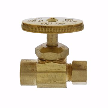 Picture of 1/2" SWT x 3/8" OD Comp Multi-Turn Straight Supply Stop Valve, Rough Brass