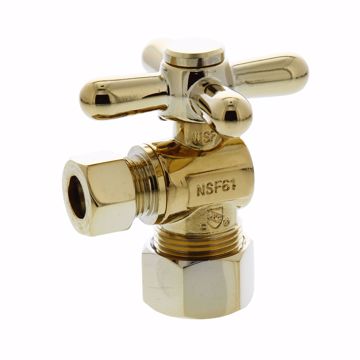 Picture of 5/8" OD Comp x 3/8" OD Comp Quarter-Turn Angle Supply Stop Valve with Cross Handle, Polished Brass