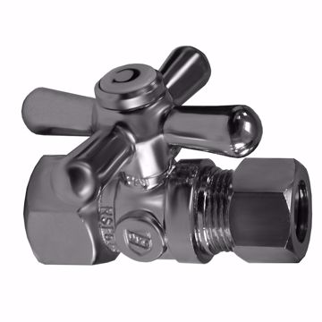 Picture of 5/8" OD Comp x 3/8" OD Comp Quarter-Turn Straight Supply Stop Valve with Cross Handle, Chrome Plated