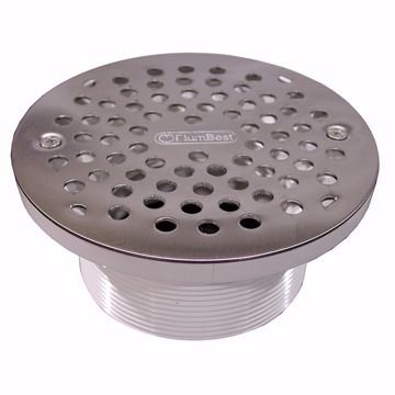 Picture of 4" PVC IPS Plastic Spud with 6" Stainless Steel Round Strainer