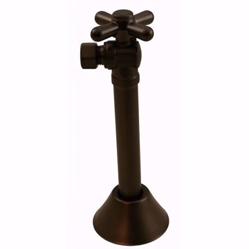 Picture of 3/8" OD Comp x 1/2" SWT Quarter-Turn Angle Supply Stop Valve with Cross Handle, 5" Extension and Escutcheon, Oil Rubbed Bronze