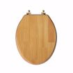 Picture of Natural Oak Designer Wood Toilet Seat with Piano Finish, Closed Front with Cover, Polished Brass Hinges, Elongated