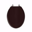 Picture of Dark Brown Designer Wood Toilet Seat with Piano Finish, Closed Front with Cover, Brushed Nickel Hinges, Elongated