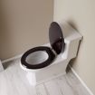 Picture of Dark Brown Designer Wood Toilet Seat with Piano Finish, Closed Front with Cover, Brushed Nickel Hinges, Elongated