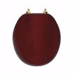 Picture of Mahogany Designer Wood Toilet Seat with Piano Finish, Closed Front with Cover, Polished Brass Hinges, Round