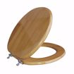 Picture of Natural Oak Designer Wood Toilet Seat with Piano Finish, Closed Front with Cover, Chrome Hinges, Round