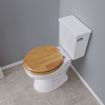 Picture of Natural Oak Designer Wood Toilet Seat with Piano Finish, Closed Front with Cover, Chrome Hinges, Round