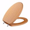 Picture of Natural Oak Designer Wood Toilet Seat, Closed Front with Cover, Brushed Nickel Hinges, Elongated