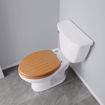 Picture of Natural Oak Designer Wood Toilet Seat, Closed Front with Cover, Brushed Nickel Hinges, Elongated