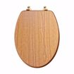 Picture of Natural Oak Designer Wood Toilet Seat, Closed Front with Cover, Polished Brass Hinges, Elongated