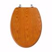 Picture of Oak Designer Wood Toilet Seat, Closed Front with Cover, Chrome Hinges, Elongated