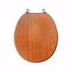 Picture of Oak Designer Wood Toilet Seat, Closed Front with Cover, Chrome Hinges, Round