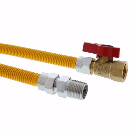 Picture of 1/2" OD (3/8" ID) Gas Connector Assembly, Yellow Coated, 1/2" MIP x 1/2" FIP Ball Valve x 36"