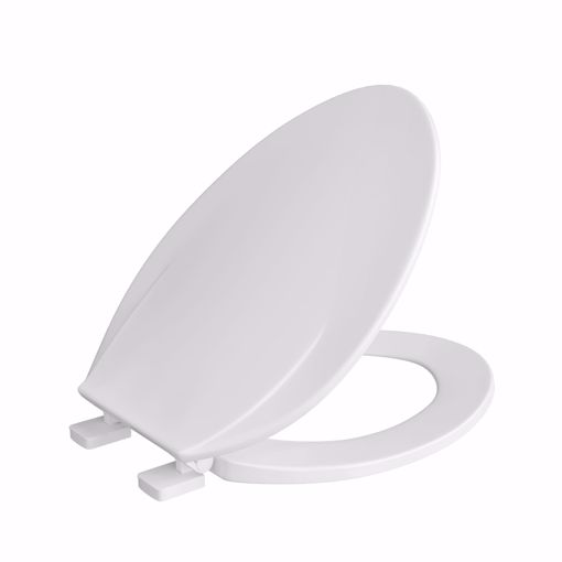 Picture of White Plastic Utility Toilet Seat, Closed Front with Cover, Elongated