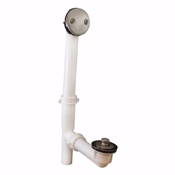 Picture of Brushed Nickel Two-Hole Friction Lift Bath Waste Kit, Tubular Full Kit, White Plastic