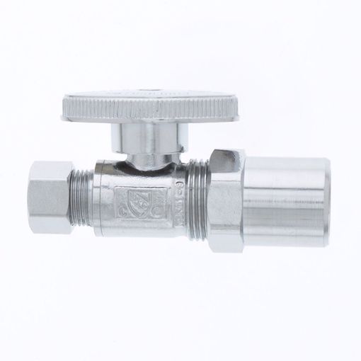 Picture of 1/2" CPVC x 3/8" OD Comp Quarter-Turn Straight Supply Stop Valve, Chrome Plated