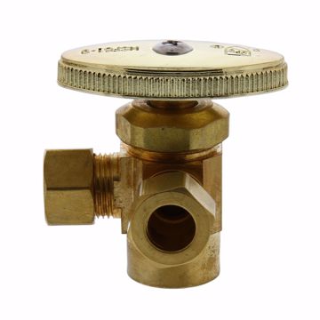 Picture of 1/2" SWT x 3/8" OD Comp x 3/8" OD Comp Dual Outlet Angle Supply Stop Valve, Rough Brass