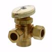 Picture of 1/2" SWT x 3/8" OD Comp x 3/8" OD Comp Dual Outlet Angle Supply Stop Valve, Rough Brass