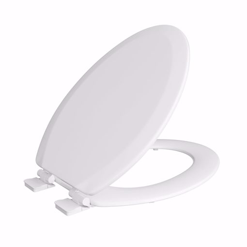 Picture of White Deluxe Molded Wood Toilet Seat, Closed Front with Cover, Slow-Close and QuicKlean® Hinges, Elongated