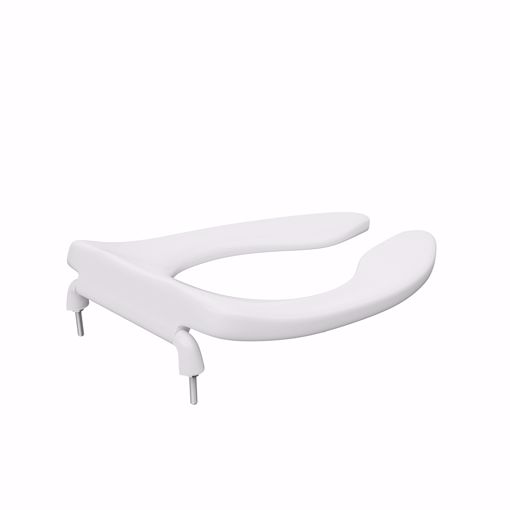 Picture of White Heavy Duty Plastic Toilet Seat, Open Front less Cover, Check Hinges, Elongated