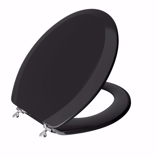 Picture of Black Deluxe Molded Wood Toilet Seat, Closed Front with Cover, Chrome Hinges, Round