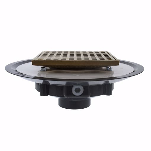 Picture of 2" Heavy Duty PVC Drain Base with 3-1/2' Metal Spud and 6" Polished Brass Strainer