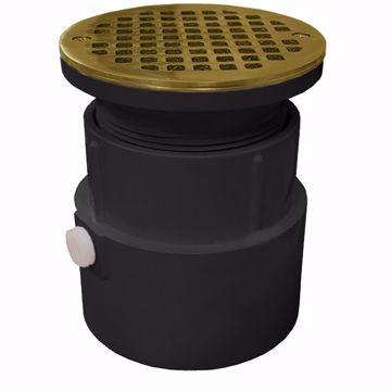 Picture of 4" PVC Over Pipe Fit Drain Base with 3-1/2" Plastic Spud and 5" Polished Brass Strainer