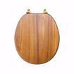 Picture of Natural Oak Designer Wood Toilet Seat, Closed Front with Cover, Polished Brass Hinges, Round